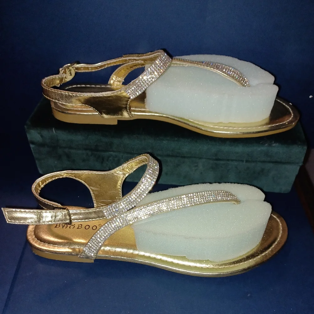 Gold Rhinestone Sandals - Picture 8 of 10